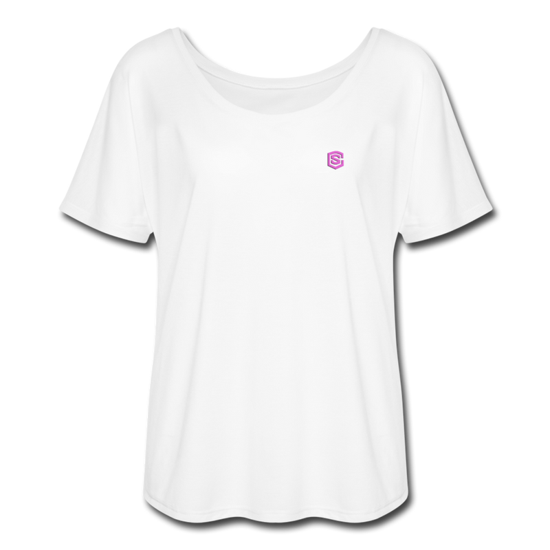 Women’s Flowy T-Shirt   WITH PINK LOGO - white