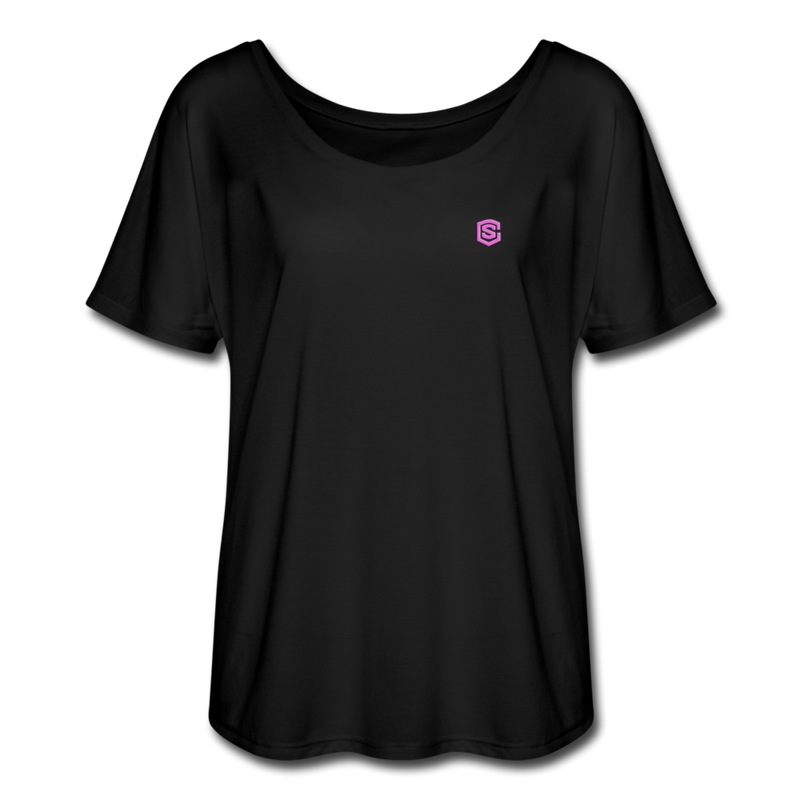 Women’s Flowy T-Shirt   WITH PINK LOGO - black