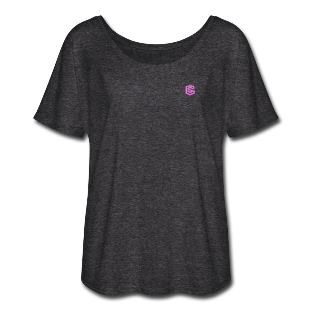 Women’s Flowy T-Shirt   WITH PINK LOGO - charcoal gray