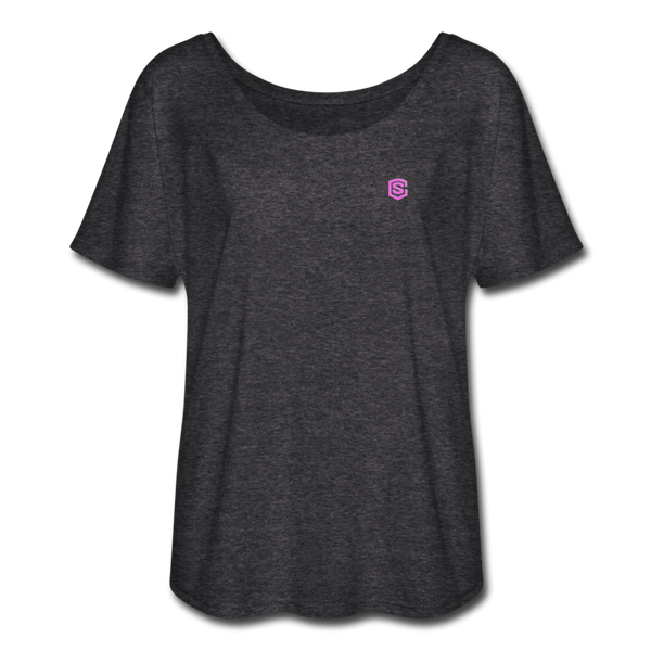 Women’s Flowy T-Shirt   WITH PINK LOGO - charcoal gray