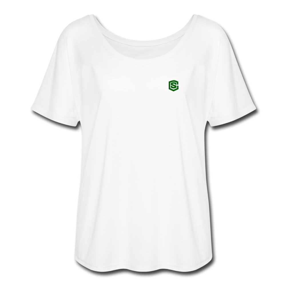 Women’s Flowy T-Shirt   WITH GREEN LOGO - white