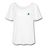 Women’s Flowy T-Shirt   WITH GREEN LOGO - white