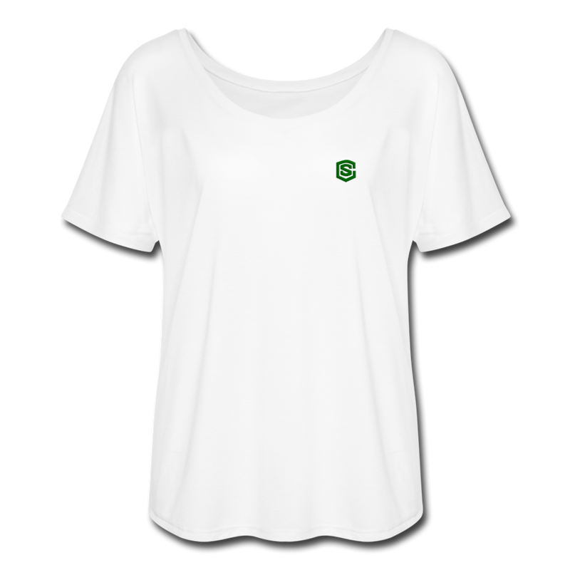 Women’s Flowy T-Shirt   WITH GREEN LOGO - white