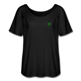 Women’s Flowy T-Shirt   WITH GREEN LOGO - black