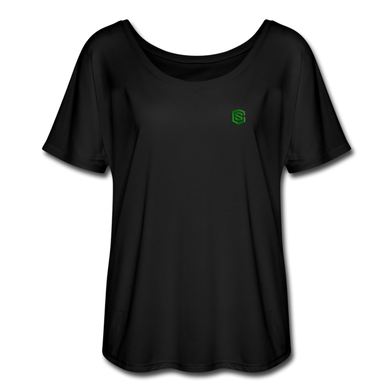 Women’s Flowy T-Shirt   WITH GREEN LOGO - black