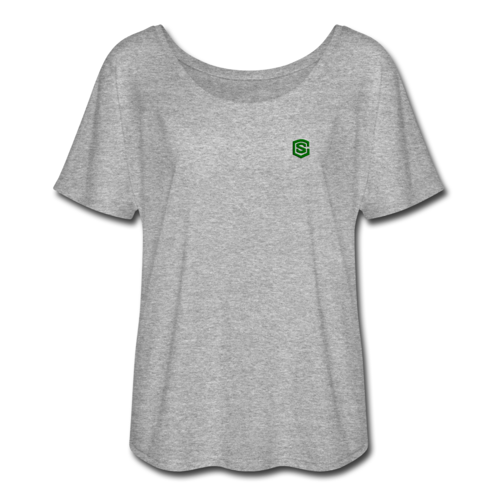 Women’s Flowy T-Shirt   WITH GREEN LOGO - heather gray