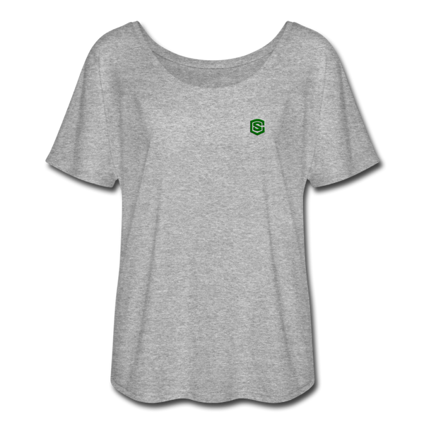 Women’s Flowy T-Shirt   WITH GREEN LOGO - heather gray