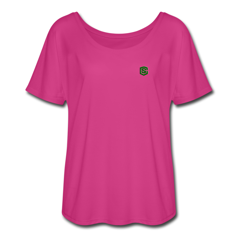 Women’s Flowy T-Shirt   WITH GREEN LOGO - dark pink