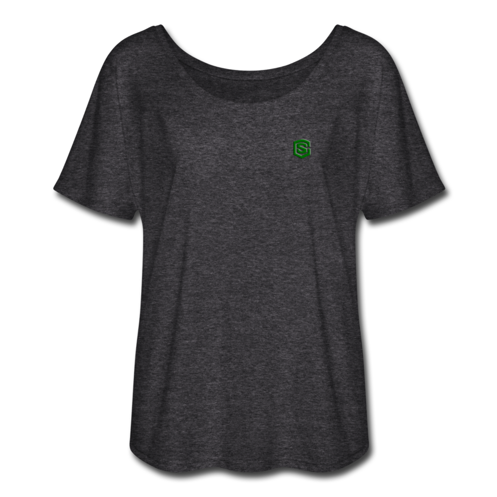 Women’s Flowy T-Shirt   WITH GREEN LOGO - charcoal gray