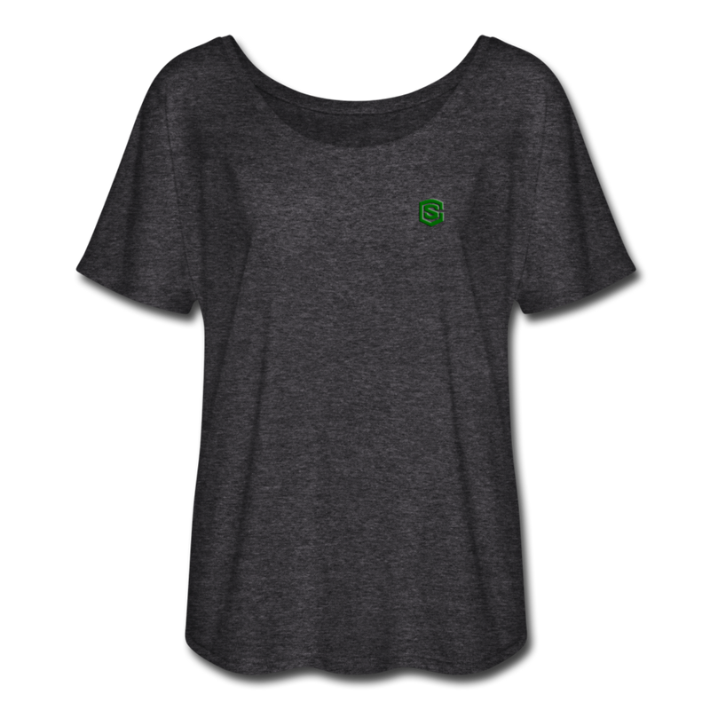 Women’s Flowy T-Shirt   WITH GREEN LOGO - charcoal gray