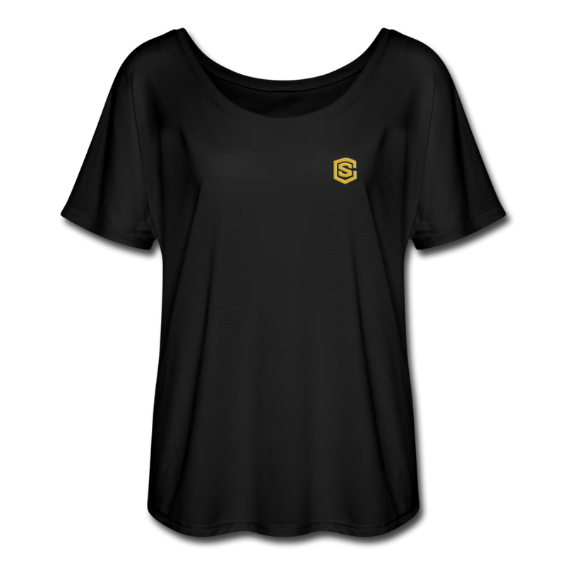 Women’s Flowy T-Shirt   WITH GOLD LOGO - black