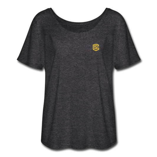 Women’s Flowy T-Shirt   WITH GOLD LOGO - charcoal gray