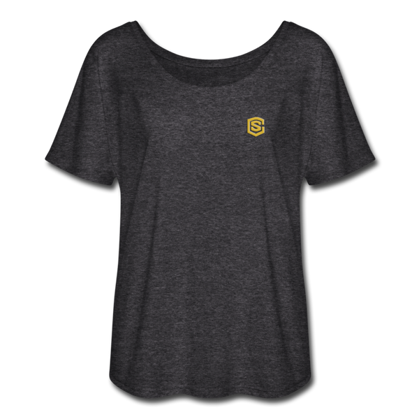 Women’s Flowy T-Shirt   WITH GOLD LOGO - charcoal gray