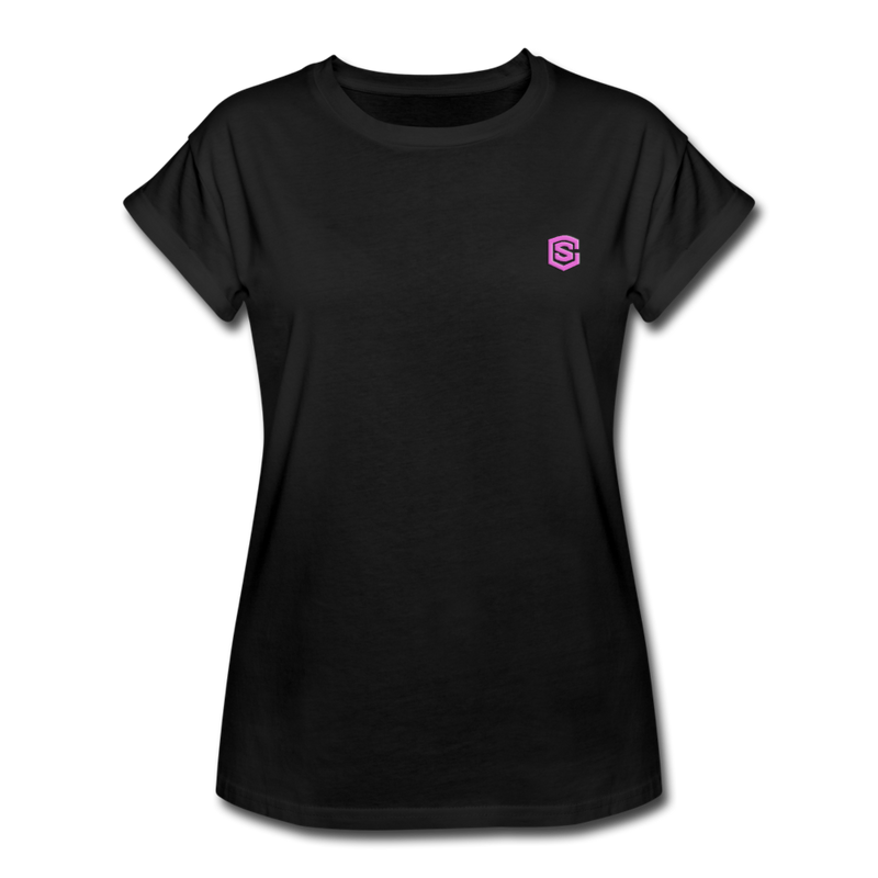 Women's Relaxed Fit T-Shirt   WITH PINK LOGO - black