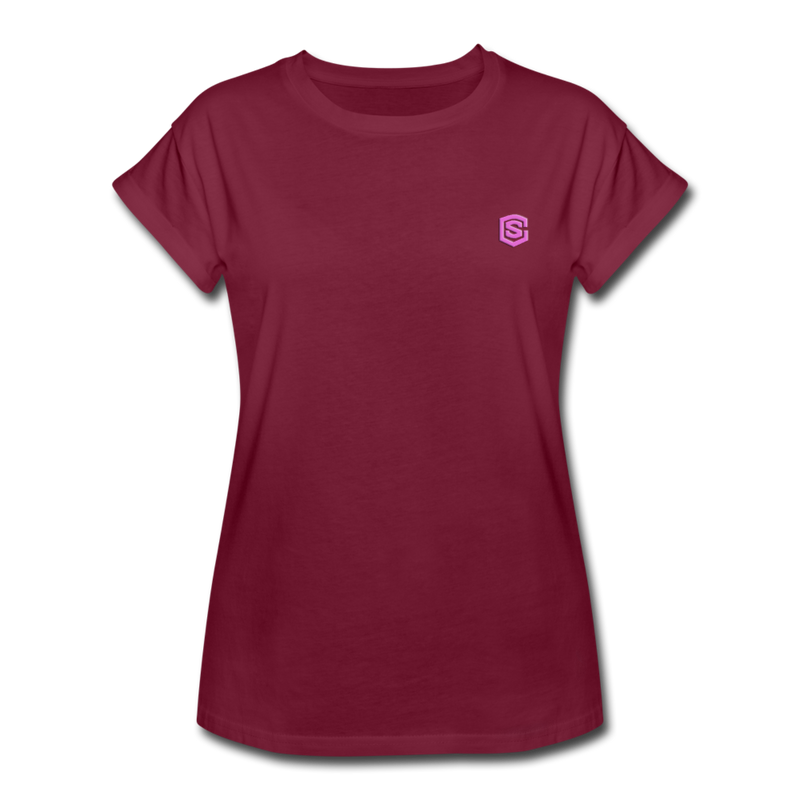 Women's Relaxed Fit T-Shirt   WITH PINK LOGO - burgundy