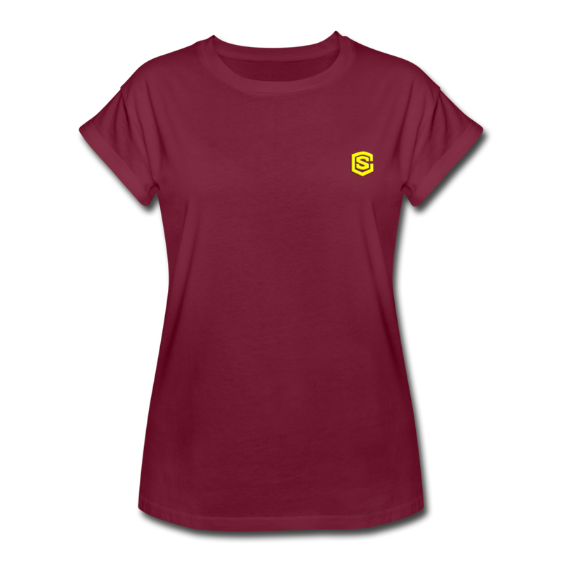 Women's Relaxed Fit T-Shirt   WITH YELLOW  LOGO - burgundy