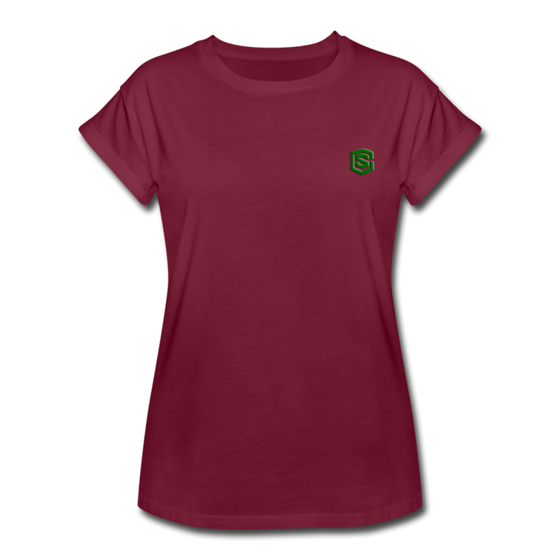 Women's Relaxed Fit T-Shirt   WITH GREEN LOGO - burgundy