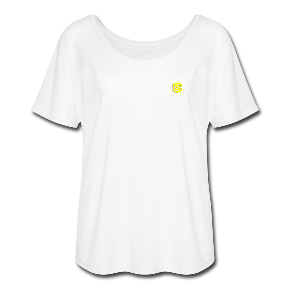 Women’s Flowy T-Shirt   WITH YELLOW LOGO - white