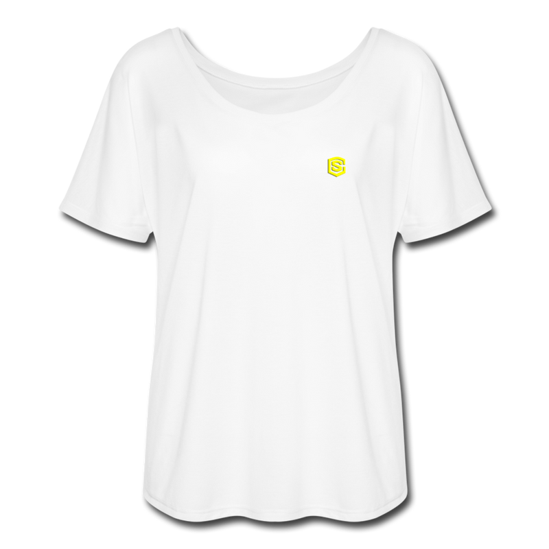 Women’s Flowy T-Shirt   WITH YELLOW LOGO - white