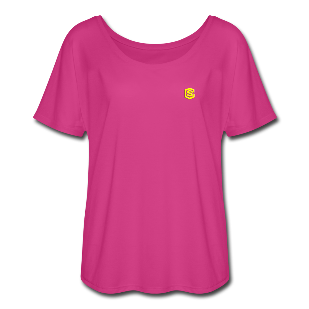 Women’s Flowy T-Shirt   WITH YELLOW LOGO - dark pink