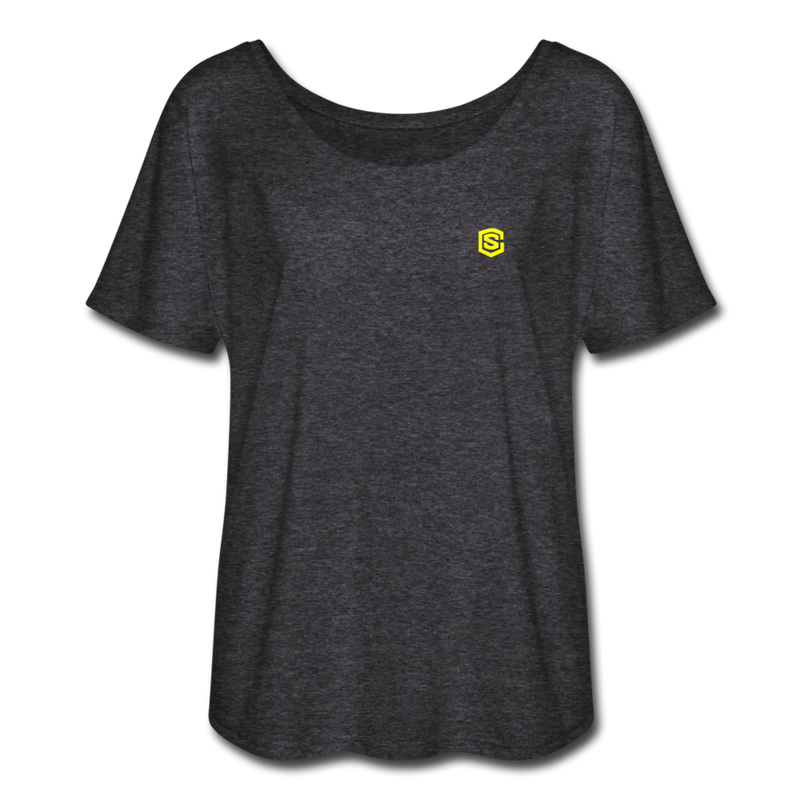 Women’s Flowy T-Shirt   WITH YELLOW LOGO - charcoal gray