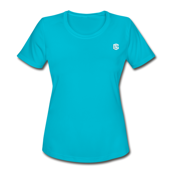 Women's Moisture Wicking Performance T-Shirt   WITH WHITE LOGO - turquoise