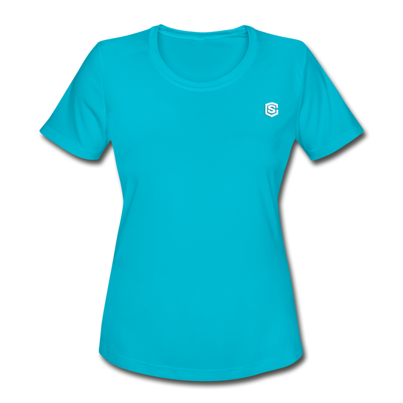 Women's Moisture Wicking Performance T-Shirt   WITH WHITE LOGO - turquoise