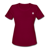 Women's Moisture Wicking Performance T-Shirt   WITH WHITE LOGO - burgundy