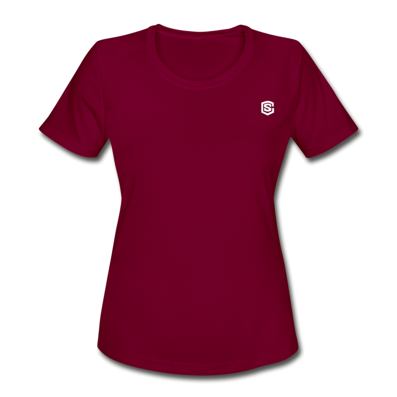 Women's Moisture Wicking Performance T-Shirt   WITH WHITE LOGO - burgundy