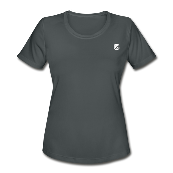 Women's Moisture Wicking Performance T-Shirt   WITH WHITE LOGO - charcoal