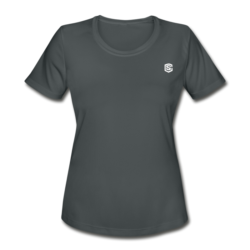 Women's Moisture Wicking Performance T-Shirt   WITH WHITE LOGO - charcoal