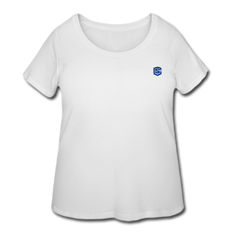 Women’s Curvy T-Shirt   WITH BLUE LOGO - white