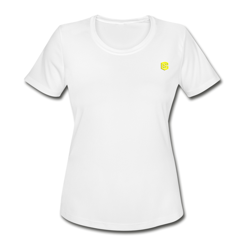 Women's Moisture Wicking Performance T-Shirt   WITH YELLOW LOGO - white