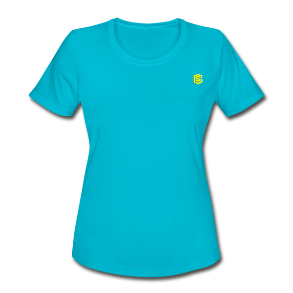 Women's Moisture Wicking Performance T-Shirt   WITH YELLOW LOGO - turquoise