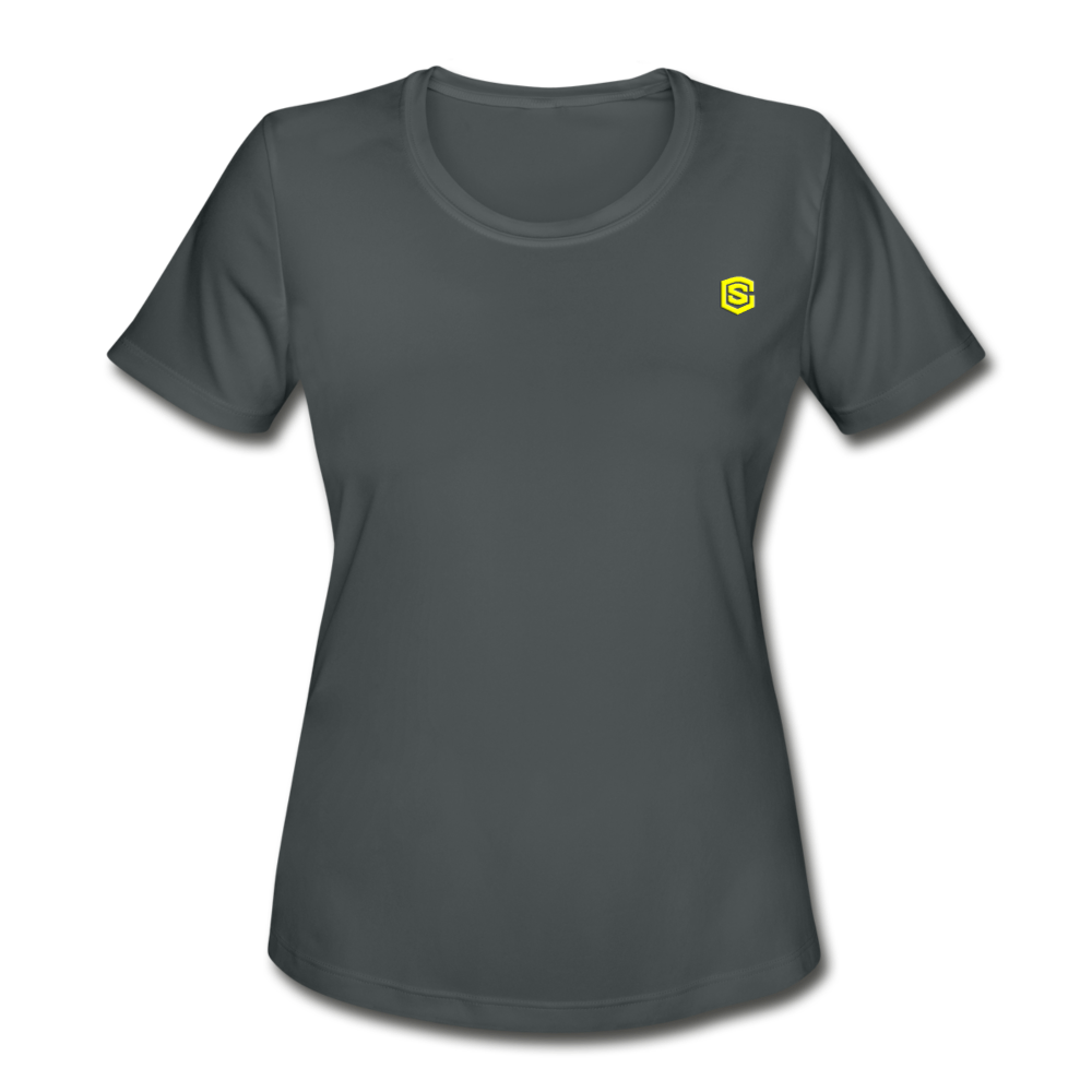 Women's Moisture Wicking Performance T-Shirt   WITH YELLOW LOGO - charcoal