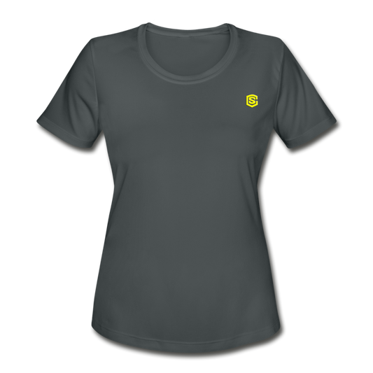 Women's Moisture Wicking Performance T-Shirt   WITH YELLOW LOGO - charcoal