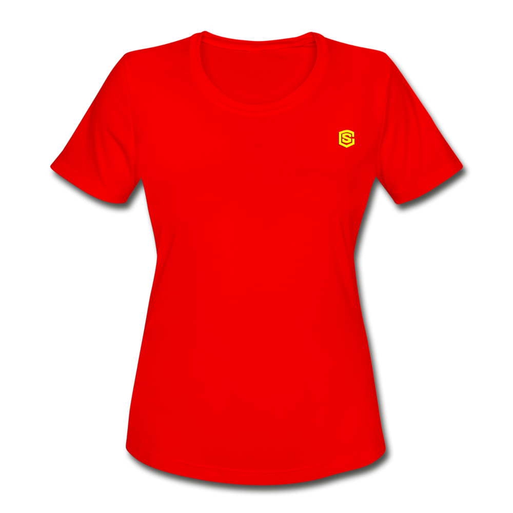 Women's Moisture Wicking Performance T-Shirt   WITH YELLOW LOGO - red