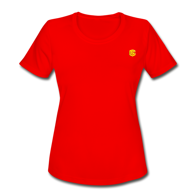 Women's Moisture Wicking Performance T-Shirt   WITH YELLOW LOGO - red