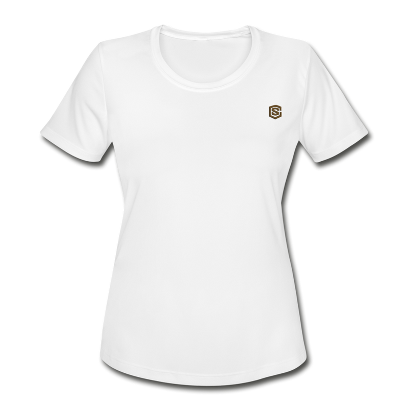 Women's Moisture Wicking Performance T-Shirt   WITH BROWN LOGO - white