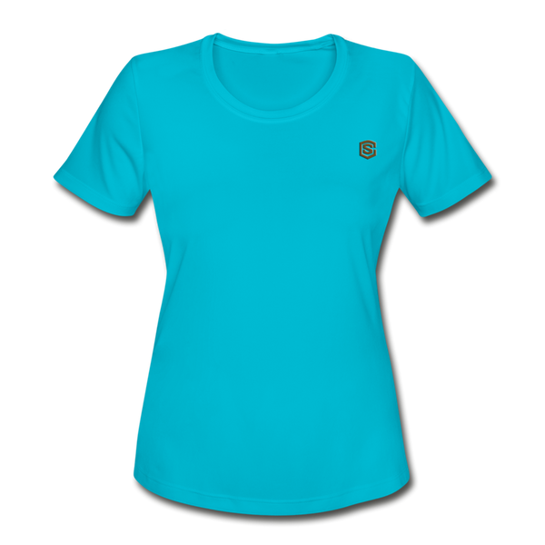 Women's Moisture Wicking Performance T-Shirt   WITH BROWN LOGO - turquoise