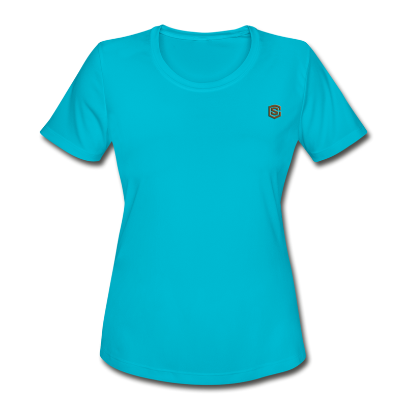 Women's Moisture Wicking Performance T-Shirt   WITH BROWN LOGO - turquoise