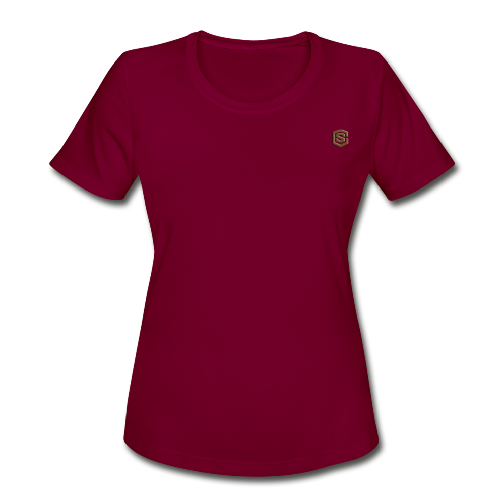 Women's Moisture Wicking Performance T-Shirt   WITH BROWN LOGO - burgundy