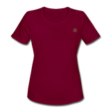 Women's Moisture Wicking Performance T-Shirt   WITH BROWN LOGO - burgundy