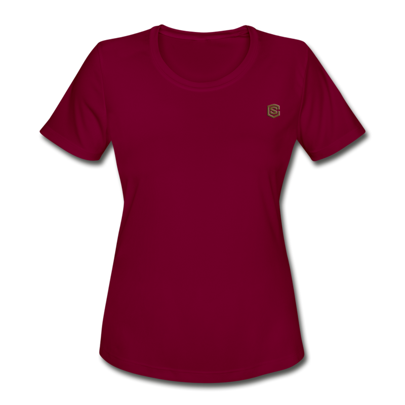 Women's Moisture Wicking Performance T-Shirt   WITH BROWN LOGO - burgundy