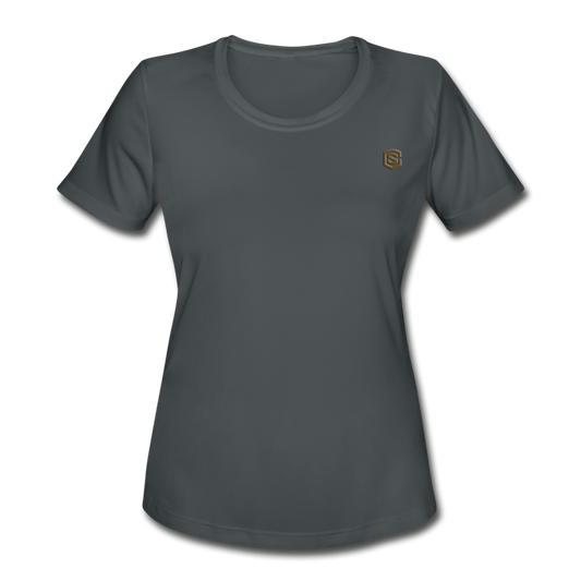 Women's Moisture Wicking Performance T-Shirt   WITH BROWN LOGO - charcoal