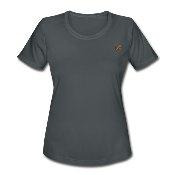 Women's Moisture Wicking Performance T-Shirt   WITH BROWN LOGO - charcoal