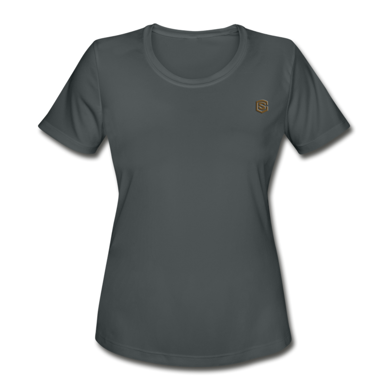 Women's Moisture Wicking Performance T-Shirt   WITH BROWN LOGO - charcoal