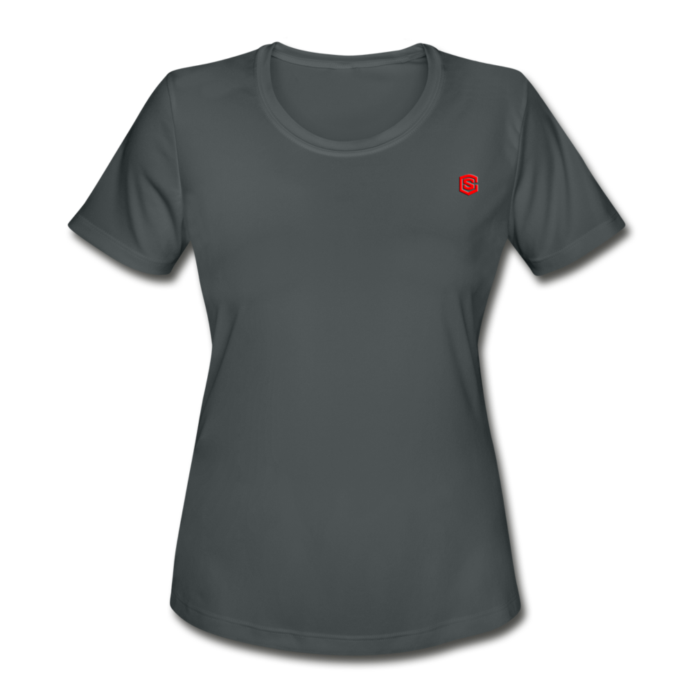 Women's Moisture Wicking Performance T-Shirt   WITH RED LOGO - charcoal