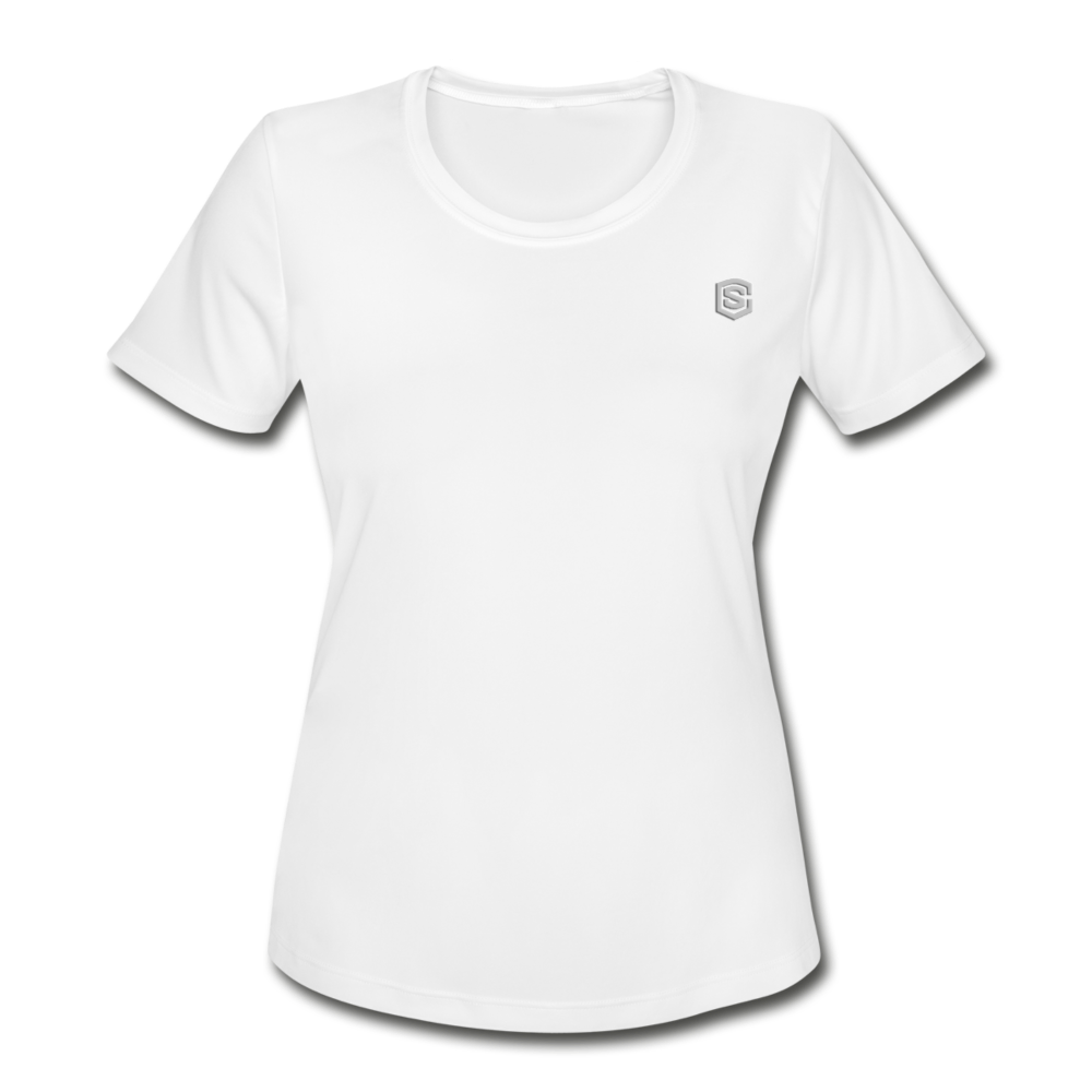 Women's Moisture Wicking Performance T-Shirt   WITH SILIVER LOGO - white