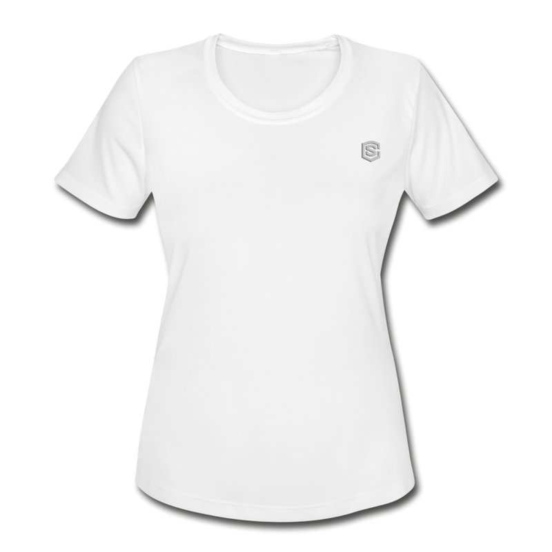 Women's Moisture Wicking Performance T-Shirt   WITH SILIVER LOGO - white